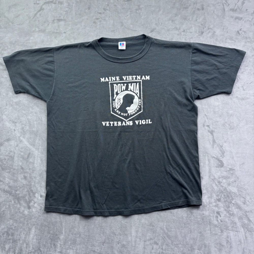 Vintage Russell Athletic Maine Vietnam POW MIA Veterans Vigil T-Shirt XL Black
